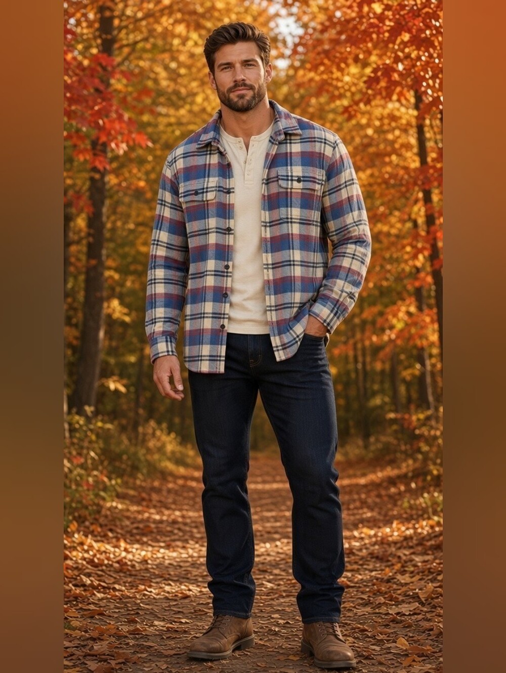 Men's L.L. Bean Red, Blue & Cream Plaid Button-Down Shirt XXL